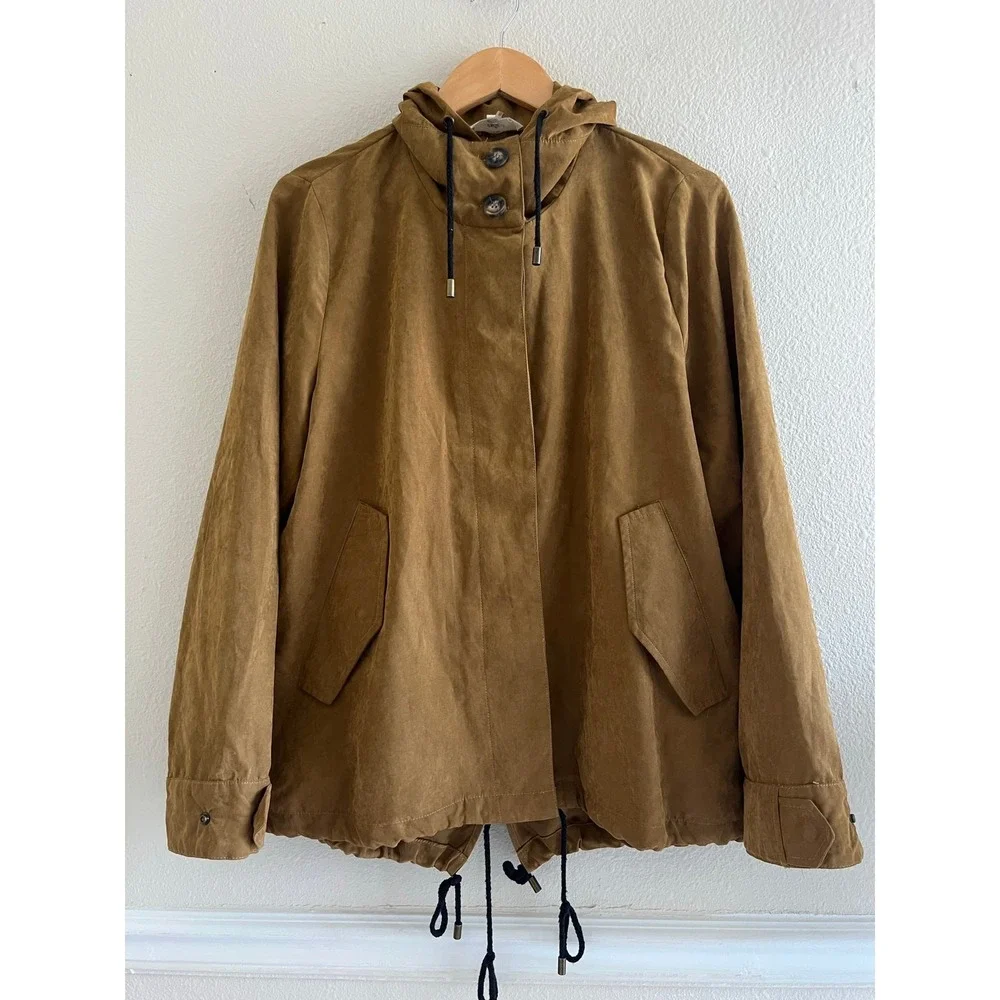 Entro Utility Jacket L Camel Hooded Anorak Drawstring Lightweight Boho Western